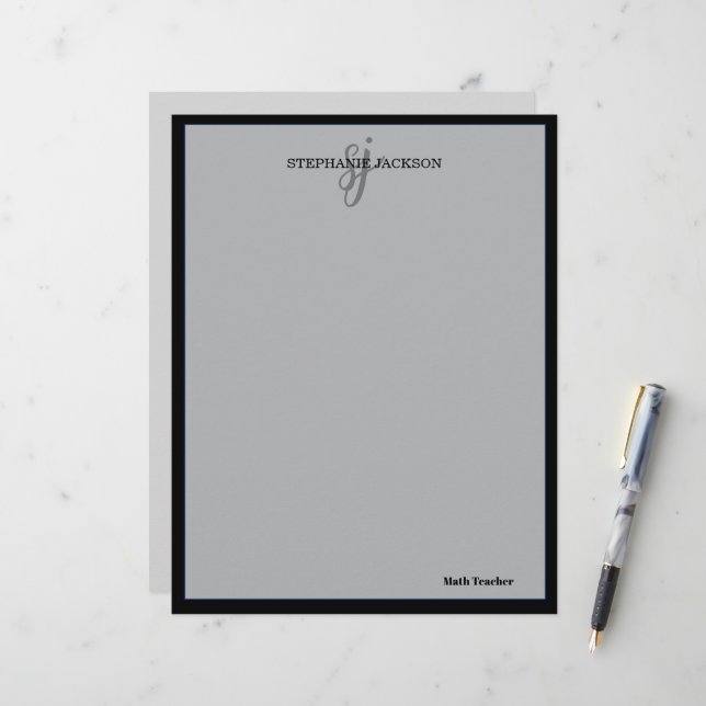 Teacher name elegant quote modern white frame briefbogen (Vorderseite/Rückseite Beispiel)