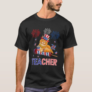 Teacher Niedlich Maine Coon 4. Juli American Flag T-Shirt