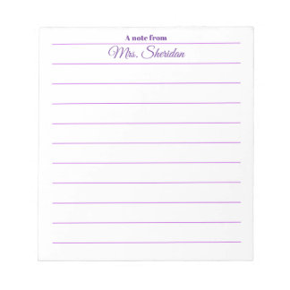 Teacher Notepads Purple Lined Paper A note from Notizblock