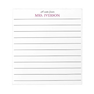 teacher Notepads Simple lined paper "a note from" Notizblock