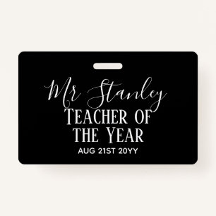 Teacher of the Year Personalized Modern Text Gift Ausweis