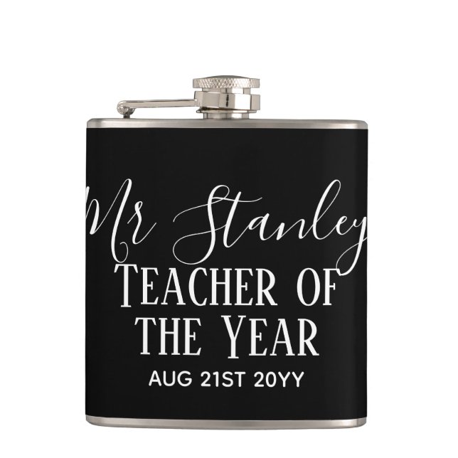 Teacher of the Year Personalized Modern Text Gift Flachmann (Vorderseite)