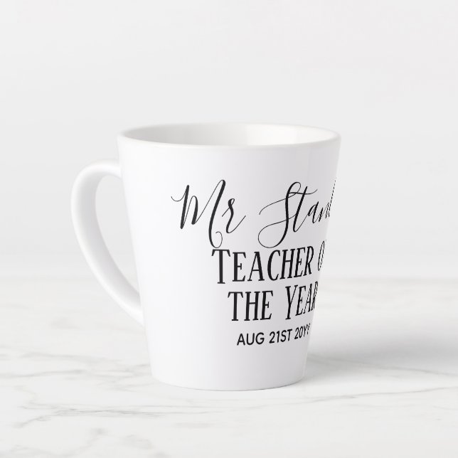 Teacher of the Year Personalized Modern Text Gift Milchtasse (Linke Ecke)