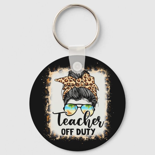 Teacher Off Duty Messy Bun Leopard Brillen Sommer Schlüsselanhänger (Vorderseite)