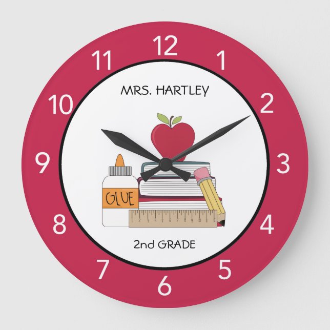 Teacher Ordroom Red Apple Custom  Große Wanduhr (Vorderseite)