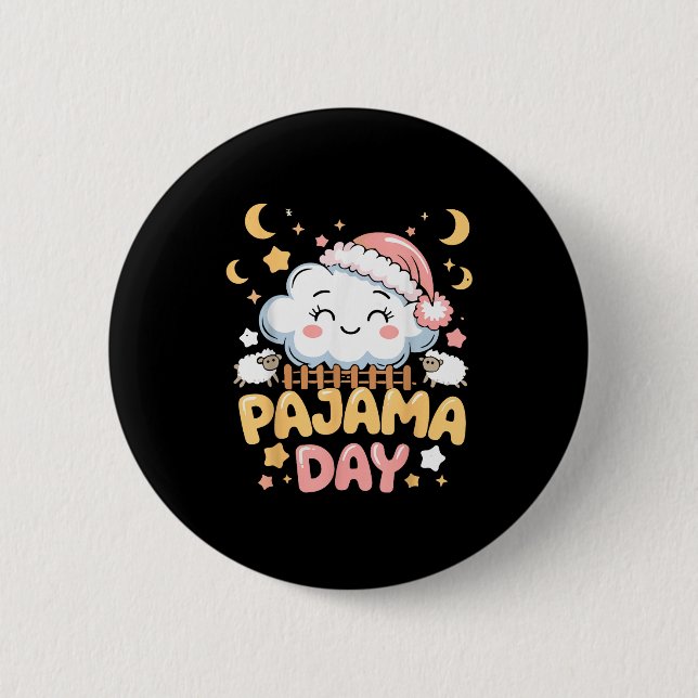 Teacher Pajama Day Shirt, Funny Cloud Sleever Scho Button (Vorderseite)
