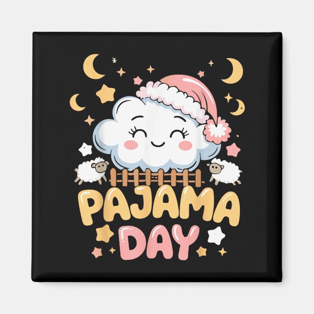 Teacher Pajama Day Shirt, Funny Cloud Sleever Scho Magnet (Vorne)