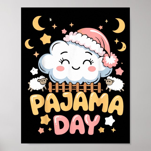 Teacher Pajama Day Shirt, Funny Cloud Sleever Scho Poster (Vorne)