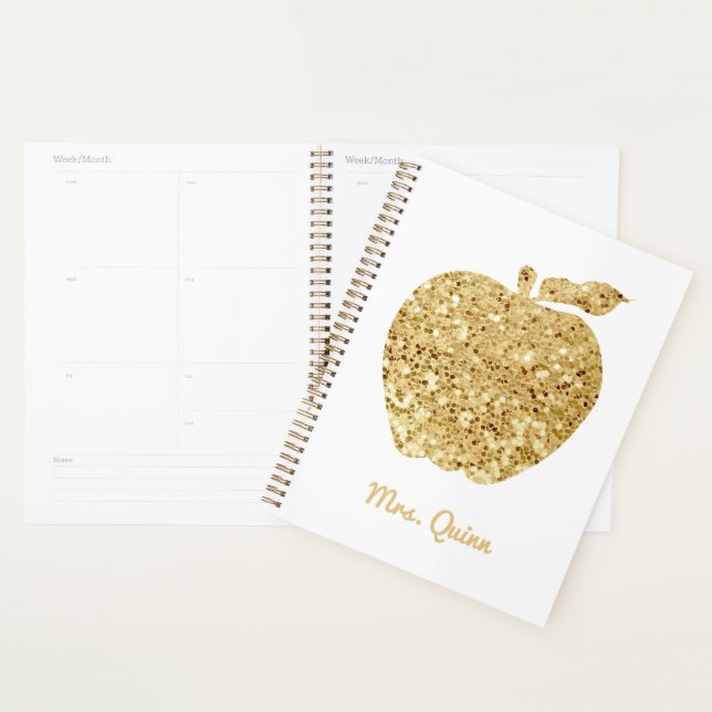 Teacher personnalisé Gold Faux Sequin Apple (Devant avec enveloppe)