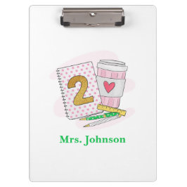 Teacher Pink Notebook-Kaffee der zweiten Klasse Klemmbrett