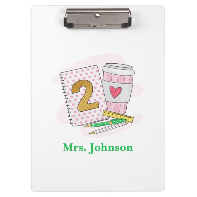 Teacher Pink Notebook-Kaffee der zweiten Klasse Klemmbrett (Vorderseite)