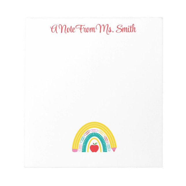  Teacher Rainbow Notepad with Apple Accent Notizblock (Vorderseite)