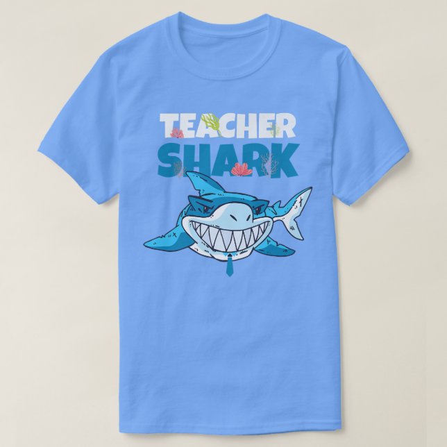 Teacher Shark Funny Blue Lächeln Sharp Teeth Fish T-Shirt (Design vorne)
