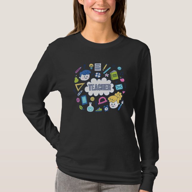 Teacher Study Pencil Apple Caculator Eraser T-Shirt (Vorderseite)