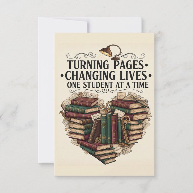 Teacher Thank You Card | Book Heart Flat Note Dankeskarte (Vorderseite)