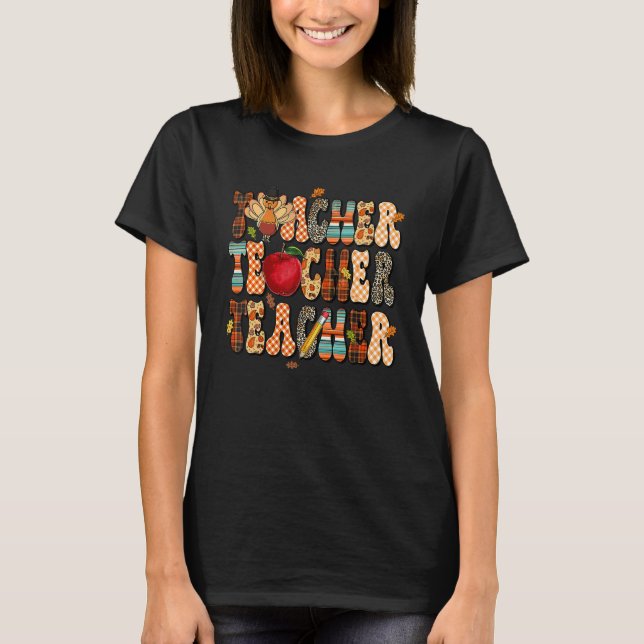Teacher Thanksgiving Retro Fall Autumn Leopard App T-Shirt (Vorderseite)