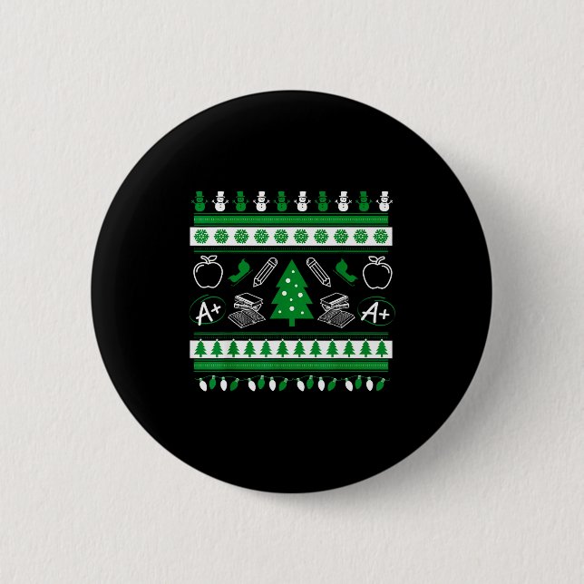 Teacher Ugly Christmas Sweater Instructor Elementa Button (Vorderseite)