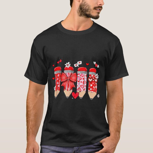 Teacher Valentine Coquette Bow Pencil Teacher Vale T-Shirt (Vorderseite)