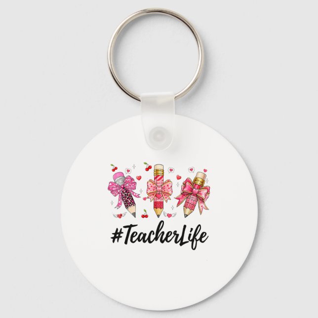 Teacher Valentine Coquette Bow Teacher Valentines  Schlüsselanhänger (Vorderseite)