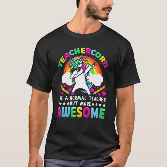 Teachercorn Dabbing Unicorn Kindergarten School Te T-Shirt (Vorderseite)