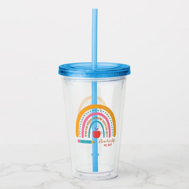 #Teacherlife Rainbow Personalisiert Teacher's Acryltrinkbecher (Vorderseite)