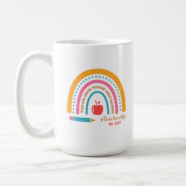 #Teacherlife Rainbow Personalisiert Teacher's Kaffeetasse (Links)