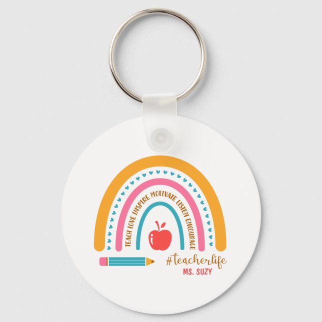 #Teacherlife Rainbow Personalisiert Teacher's Name Schlüsselanhänger (Vorderseite)