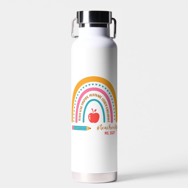 #Teacherlife Rainbow Personalisiert Teacher's Trinkflasche (Vorne)