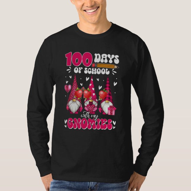 Teachers 100 Days Of School With My Gnomies Valent T-Shirt (Vorderseite)