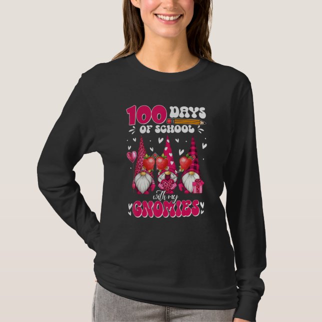 Teachers 100 Days Of School With My Gnomies Valent T-Shirt (Vorderseite)