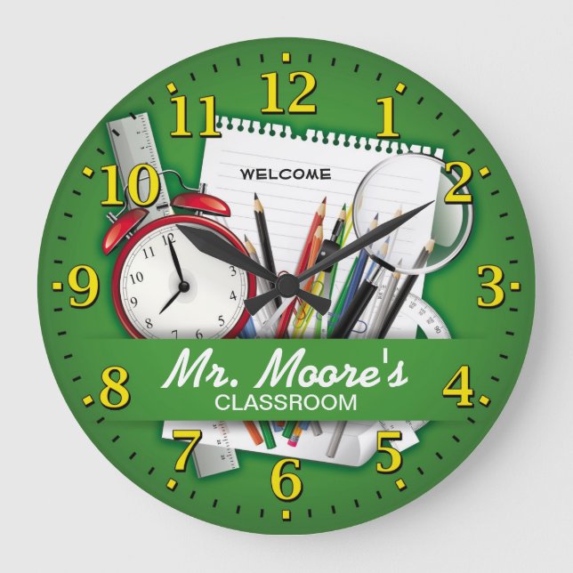 Teacher's Classroom Personalizable Clock Große Wanduhr (Vorderseite)
