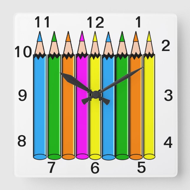 Teachers farbige Bleistift-Uhr Quadratische Wanduhr (Vorderseite)
