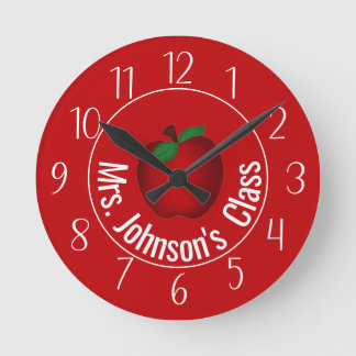 Teachers Red  Apple Personalized Round Clock Runde Wanduhr