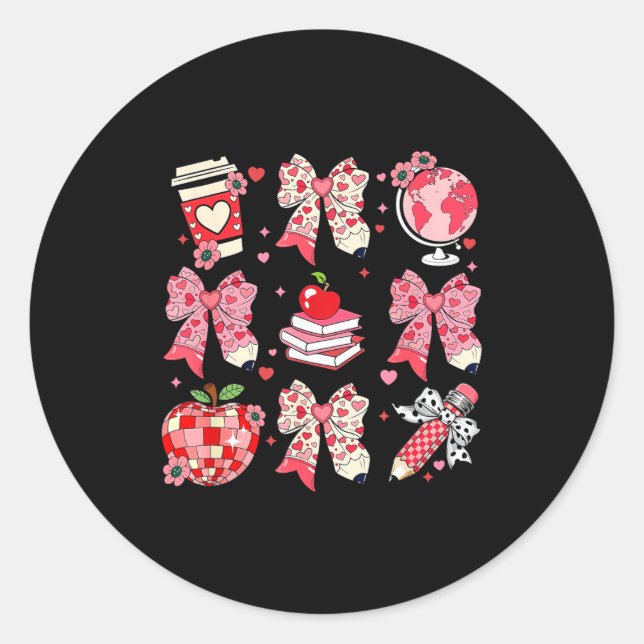 Teaching Is A Work Of Heart Pencil Bow Teacher Val Runder Aufkleber (Vorderseite)