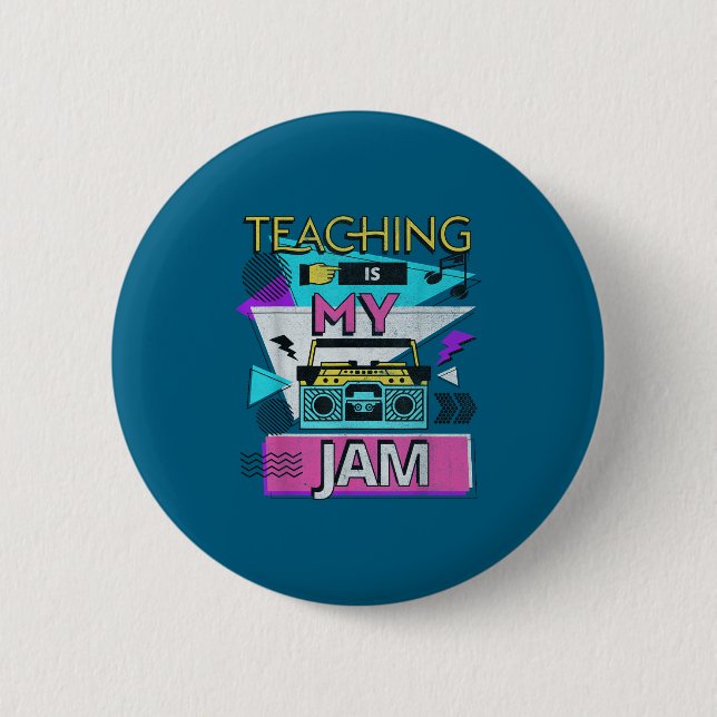 Teaching Is My Jam Funny Retro Teacher Back To Sch Button (Vorderseite)