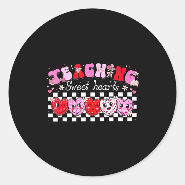 Teaching Sweet Hearts Floral Valentine Girl Women  Runder Aufkleber (Vorderseite)