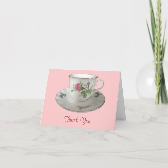 Teacup blanc et soucoupe avec Merci rose Roses (Devant)