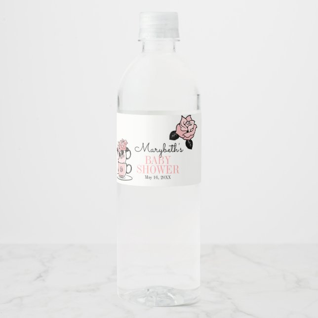Teacup & Blume Babydusche Wasser Flasche Etikett (Vorderseite)