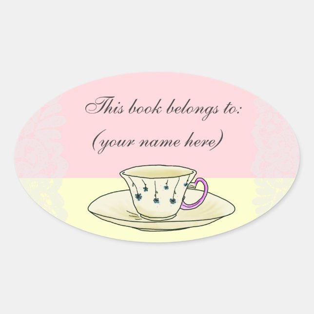 Teacup-Buchzeichen, rund Ovaler Aufkleber (Vorderseite)