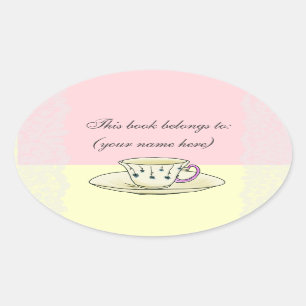 Teacup-Buchzeichen, rund Ovaler Aufkleber