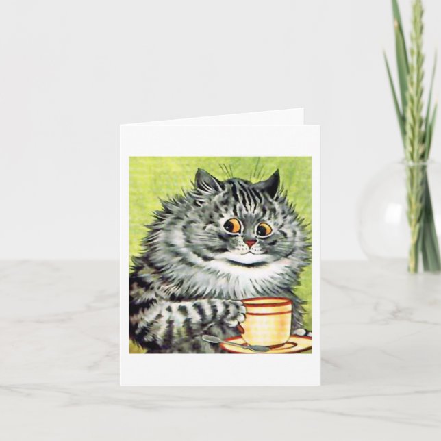 Teacup Cat Note Card von Louis Wain Karte (Vorderseite)