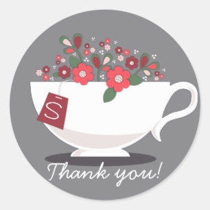 Teacup Coral Floral Monogram Danke Sticker