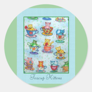 Teacup-Kätzchen-Aufkleber Runder Aufkleber