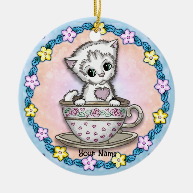 Teacup Kitten Cat Keramik Ornament (Vorne)