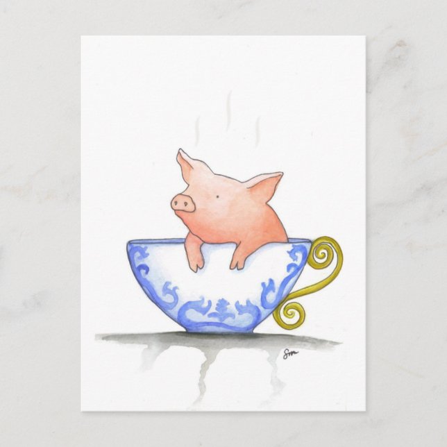 Teacup Pig Print Postkarte (Vorderseite)