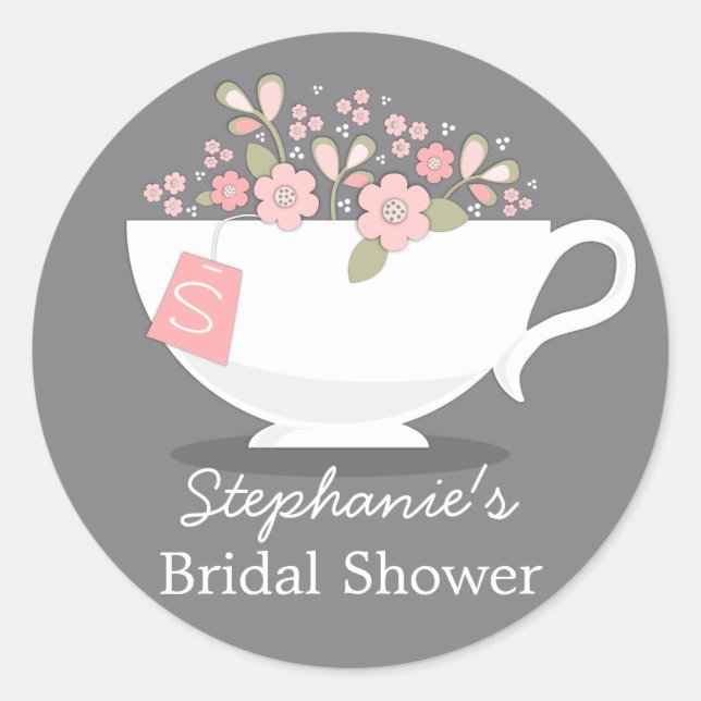 Teacup Pink Floral Monogram Brautparty Sticker (Vorderseite)