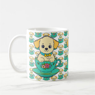 Teacup-Pudel-Cartoon-Hundeporträt-Rosen-Kunst Kaffeetasse
