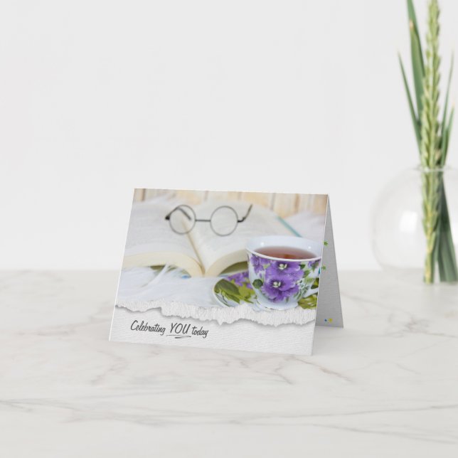 Teacup und buchen Geburtstag Karte (Vorderseite)