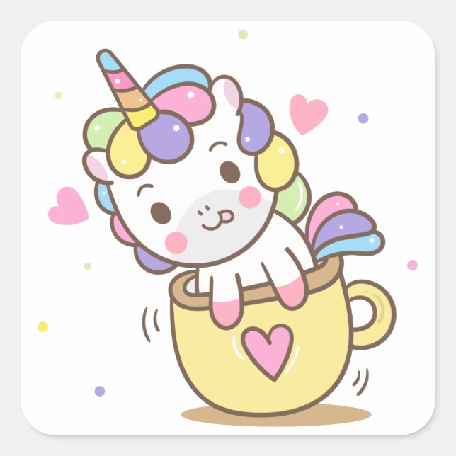 Teacup Unicorn Quadratischer Aufkleber (Vorderseite)