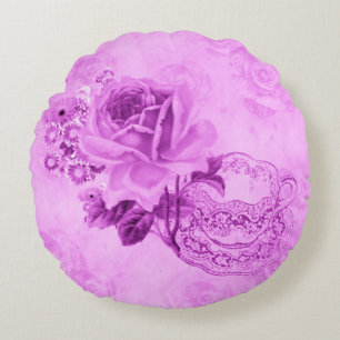 Teacup Vintage rose & Fleurs Coussin rond
